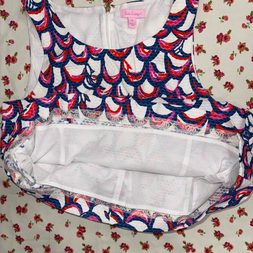 Lilly Pulitzer Sleeveless Navy, White & Pink Scallop Print Dress - Picture 11 of 13